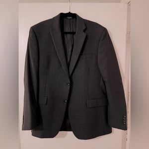 42L Blazer / Sport Jacket Jos A Bank Windowpane Grey w/ Navy Windowpane Stripes